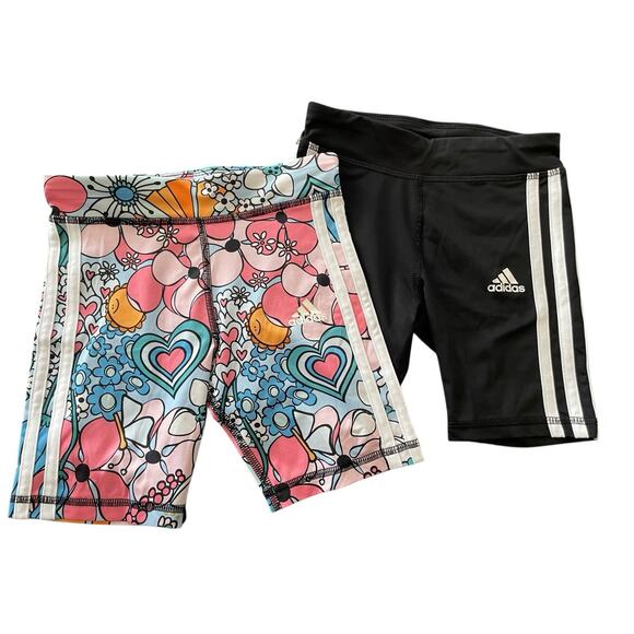Adidas Girls AEROREADY Bike Shorts Size 6 2-Pack Black & Multicolor Heart Floral - Picture 1 of 7
